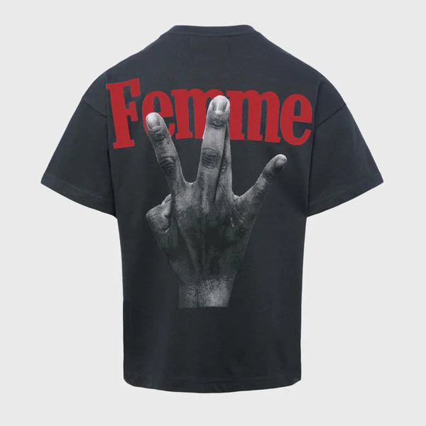 HOMME FEMME Twisted Fingers Tee Black with Red