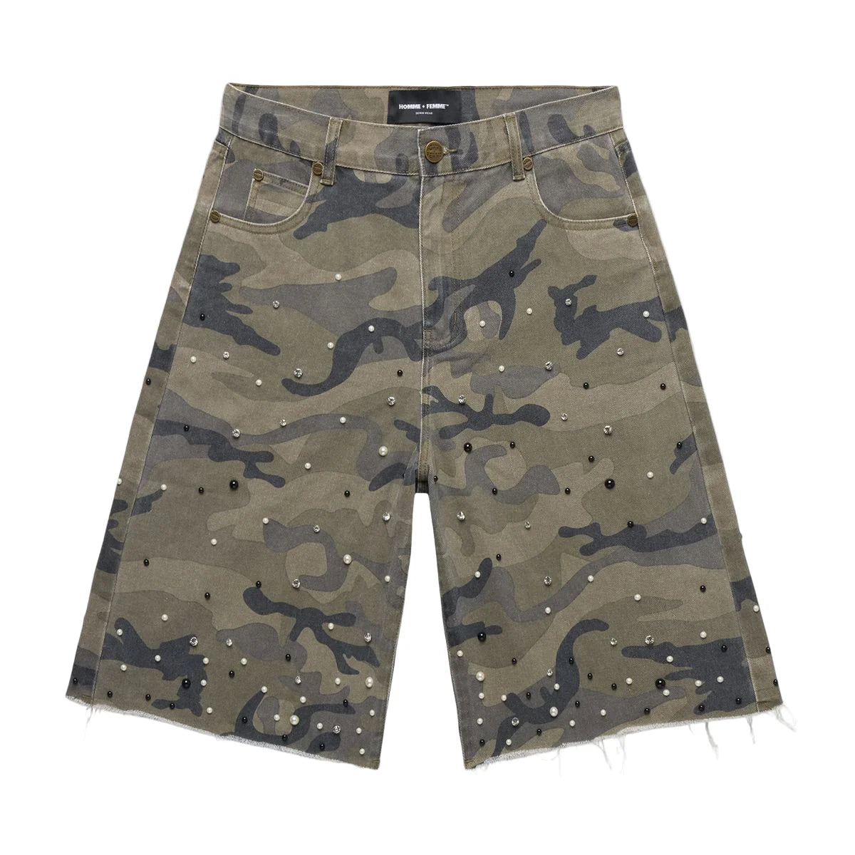 HOMME FEMME DARK CAMO GEMSTONE SHORTS
