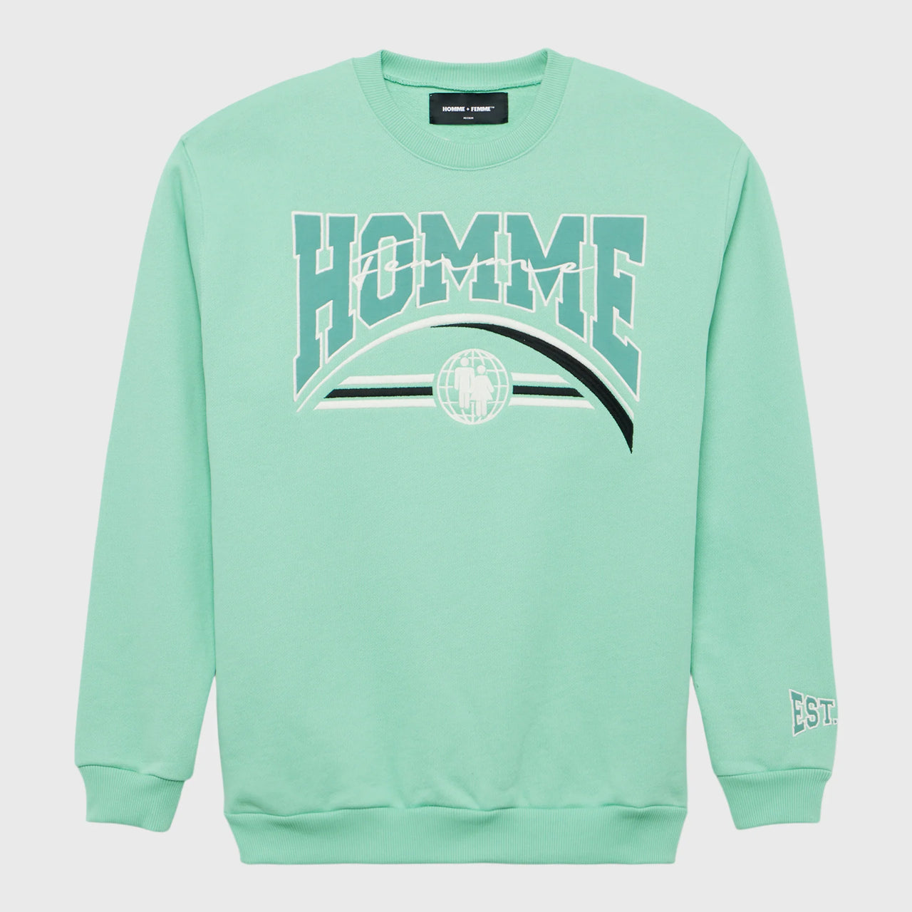 HOMME FEMME EMBROIDERED GLOBAL LOGO CREWNECK GREEN