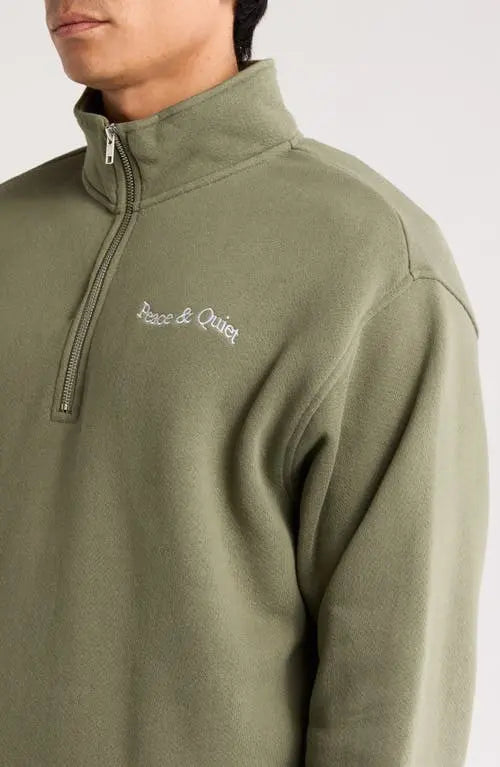 MOPQ Museum of Peace & Quiet - Wordmark Quarter Zip Up Sweater Olive