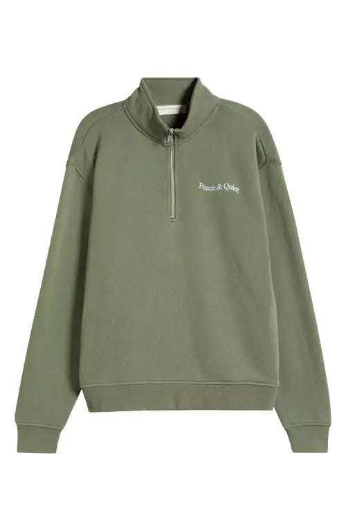 MOPQ Museum of Peace & Quiet - Wordmark Quarter Zip Up Sweater Olive