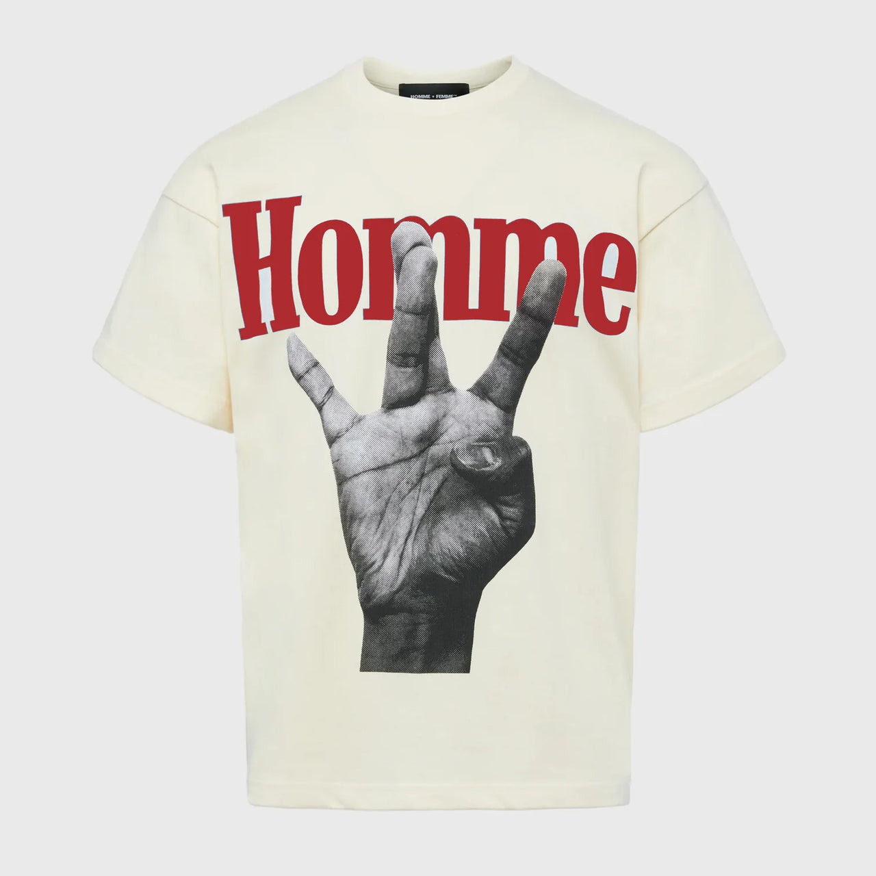 HOMME FEMME Twisted Fingers Tee Cream with Red