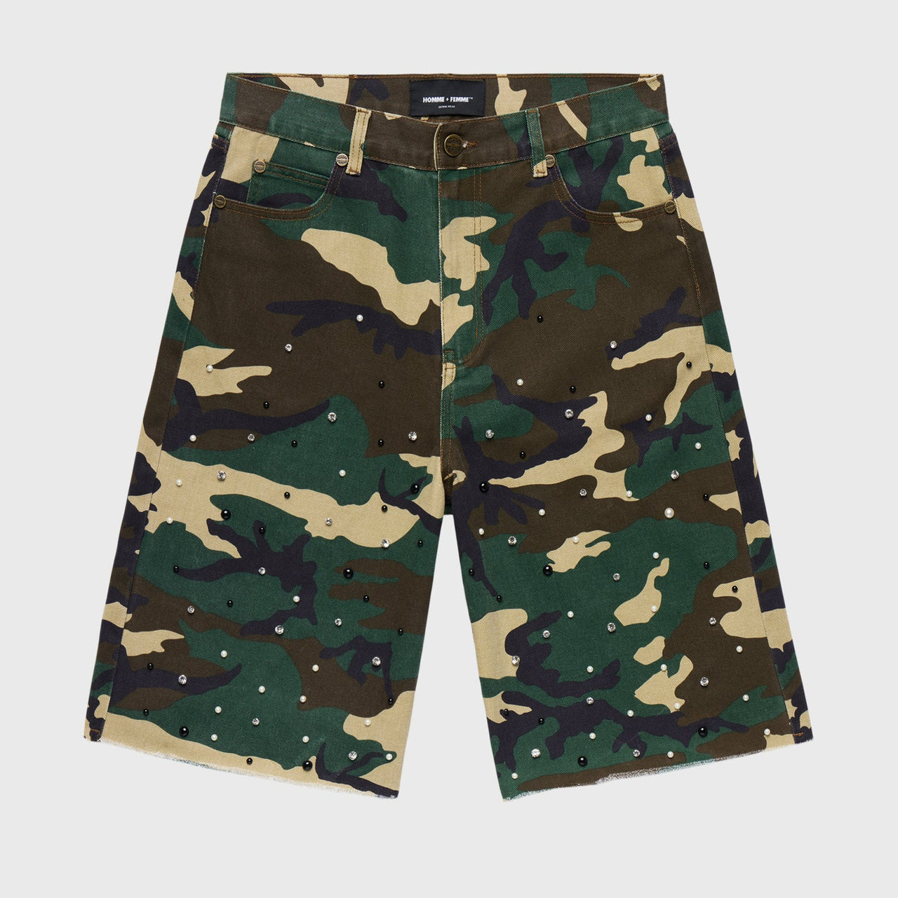 HOMME FEMME CAMO GEMSTONE SHORTS