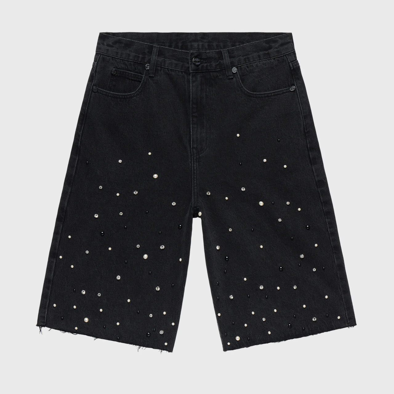 HOMME FEMME GEMSTONE DENIM SHORTS BLACK