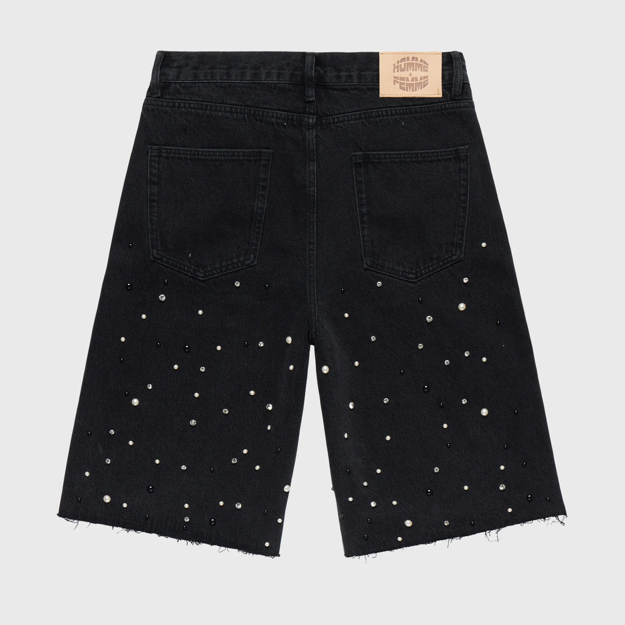 HOMME FEMME GEMSTONE DENIM SHORTS BLACK