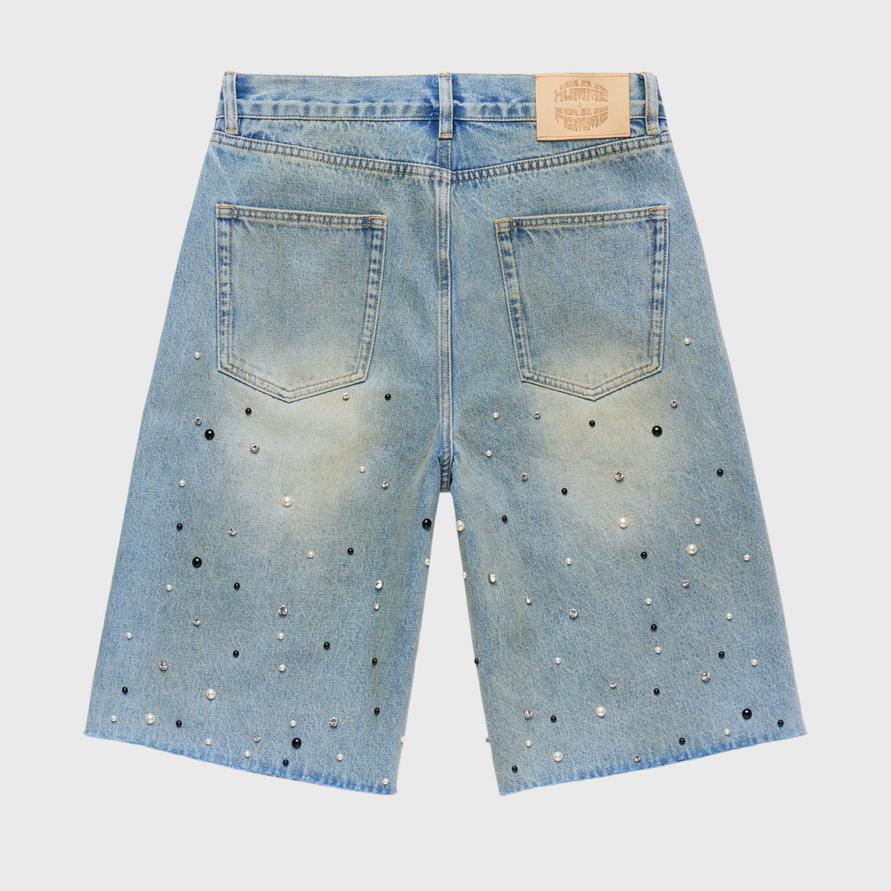 HOMME FEMME GEMSTONE DENIM SHORTS BLUE