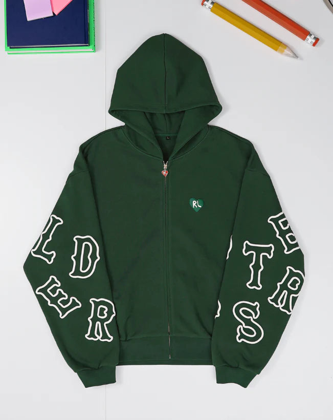 Red Letters Hoodie - At The Garden V2 Scattered Zip Up - Green