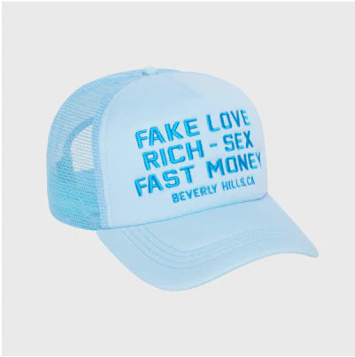 HOMME FEMME FAKE LOVE TRUCKER HAT BABY BLUE