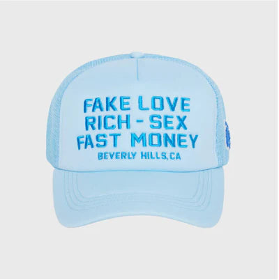 HOMME FEMME FAKE LOVE TRUCKER HAT BABY BLUE