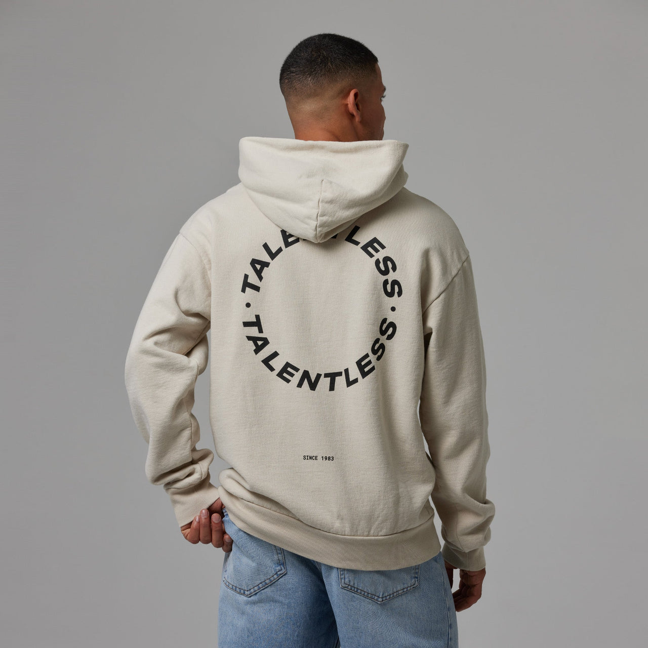 TALENTLESS -MENS HOODIE - CIRCLE LOGO (BONE)