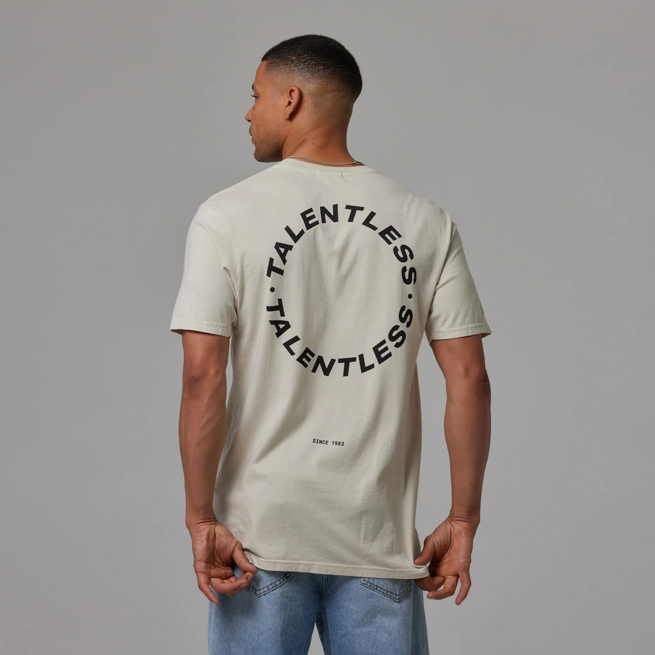 TALENTLESS MENS TEE - CIRCLE LOGO (BONE)