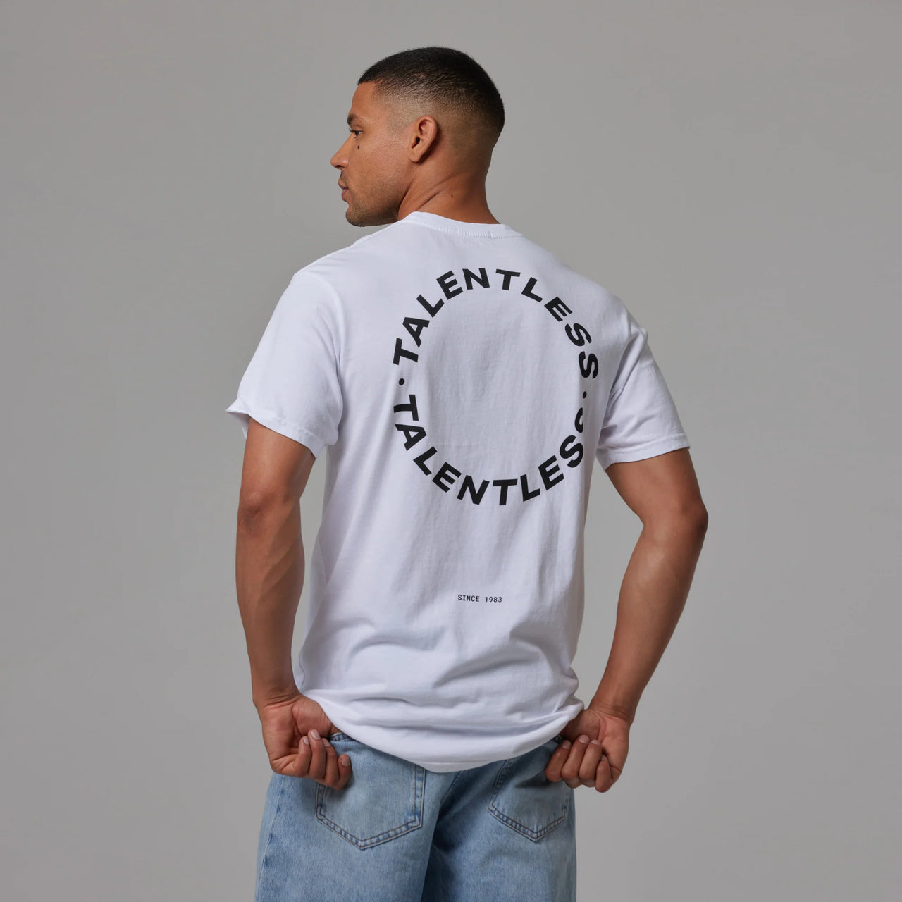 TALENTLESS MENS TEE - CIRCLE LOGO (WHITE)