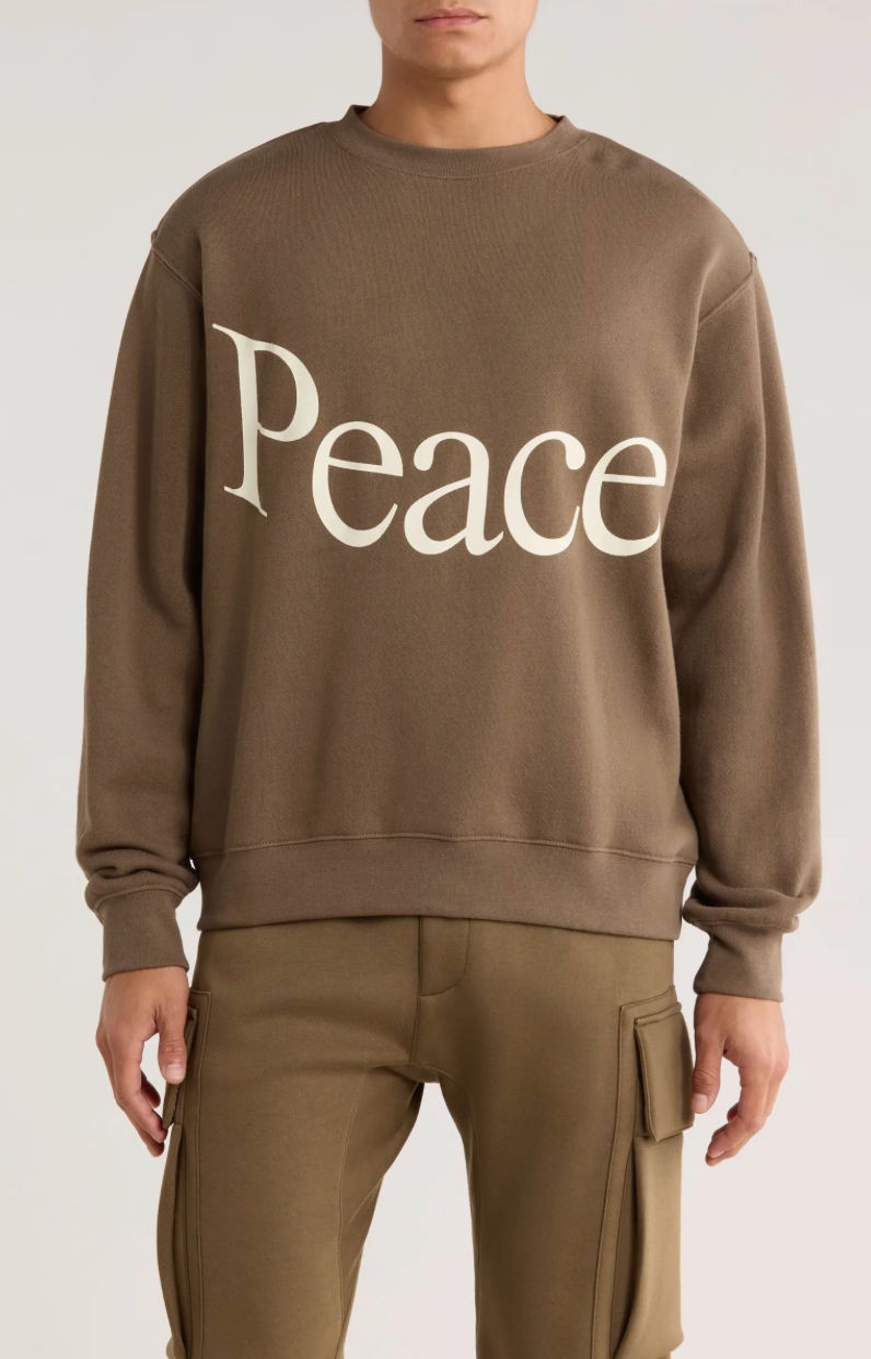 Museum of Peace & Quiet - Jumbo Wordmark Cotton Fleece Crewneck Sweatshirt (Brown)
