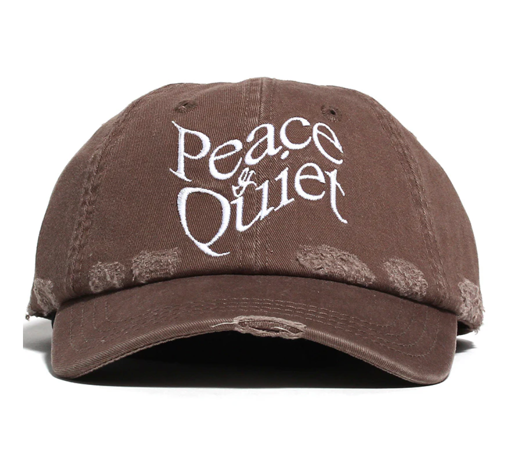 MOPQ Museum of Peace & Quiet Warped Wordmark Distressed Dad Hat - Coffee