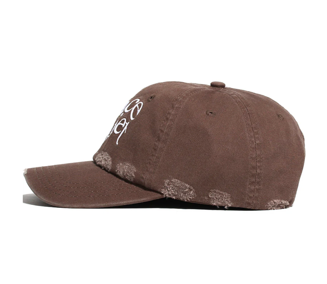 MOPQ Museum of Peace & Quiet Warped Wordmark Distressed Dad Hat - Coffee