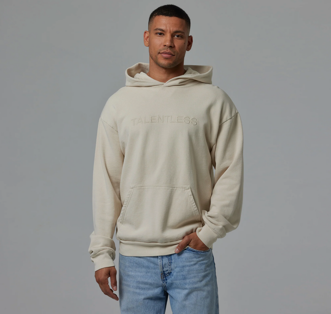 TALENTLESS - MENS HOODIE - CIRCLE LOGO EMBROIDERED (Bone)