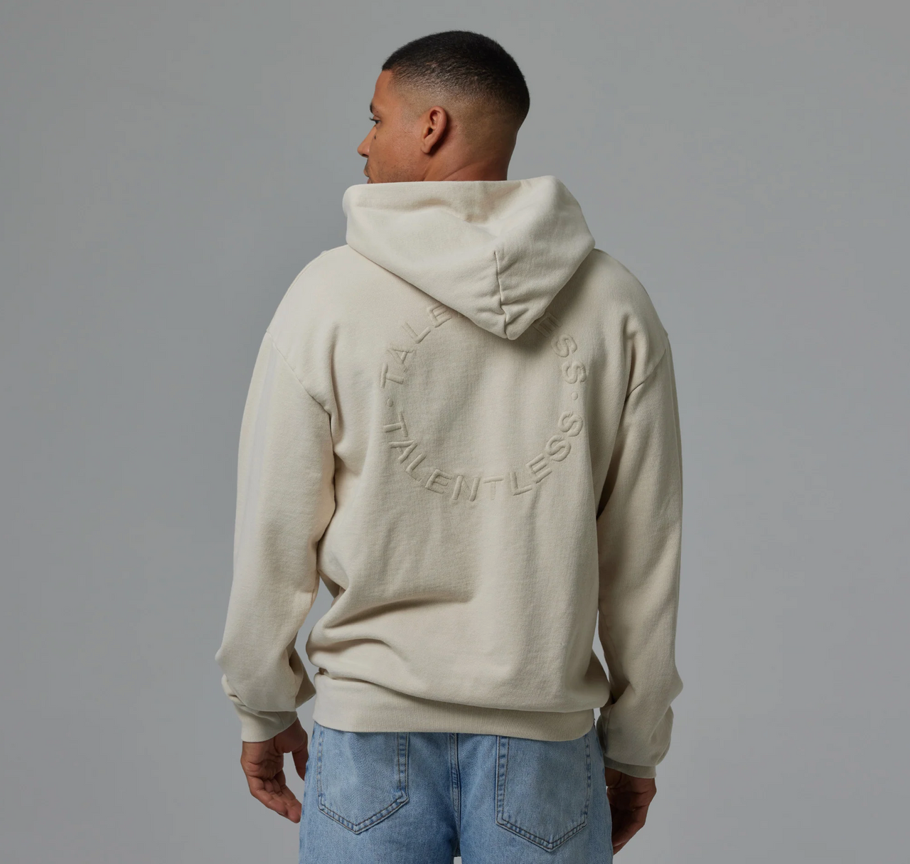TALENTLESS - MENS HOODIE - CIRCLE LOGO EMBROIDERED (Bone)