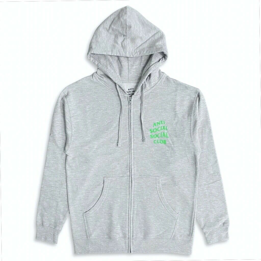 ASSC Anti Social Social Club Grey Zip Up Hoodie - Electric Green