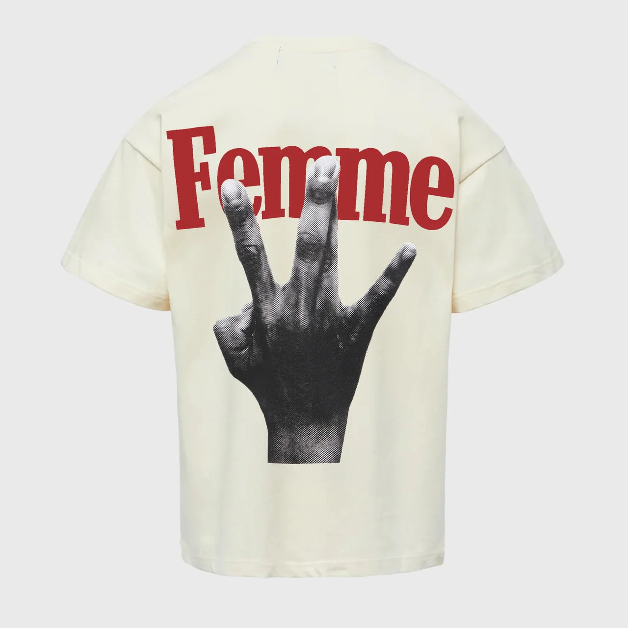 HOMME FEMME Twisted Fingers Tee Cream with Red